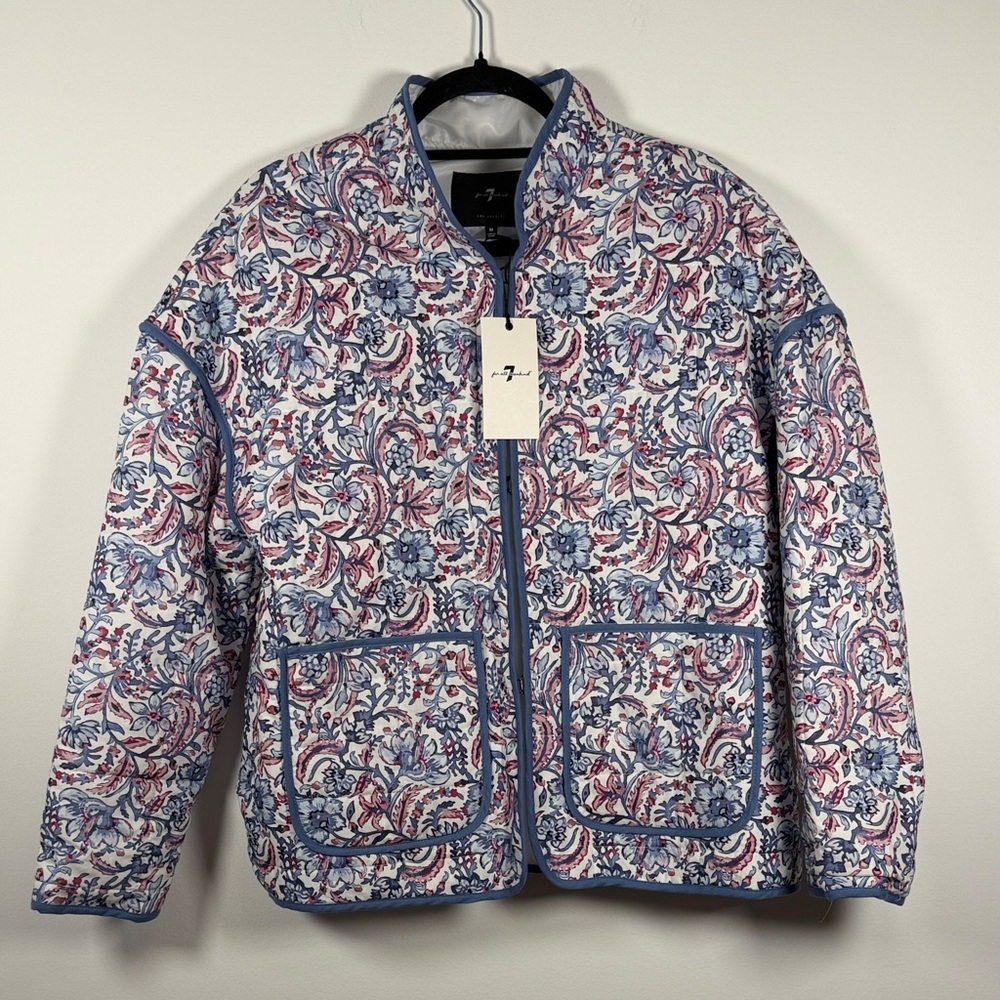 Quilted Floral Print Jacket with Navy Trim - Women - Picture 2 of 8